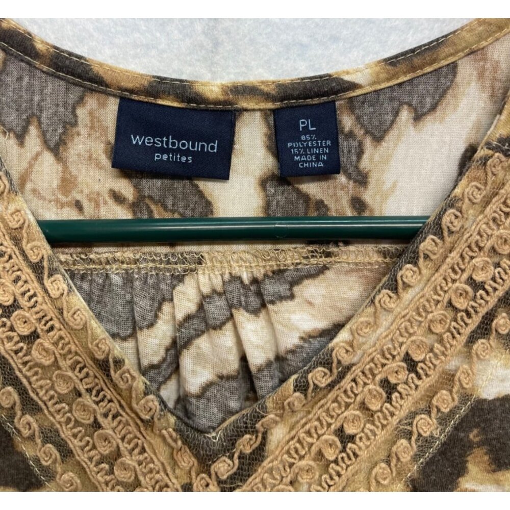 Westbound Petites Animal Print Blouse Quarter Sleeve Pullover Size Petite Large - Picture 3 of 7
